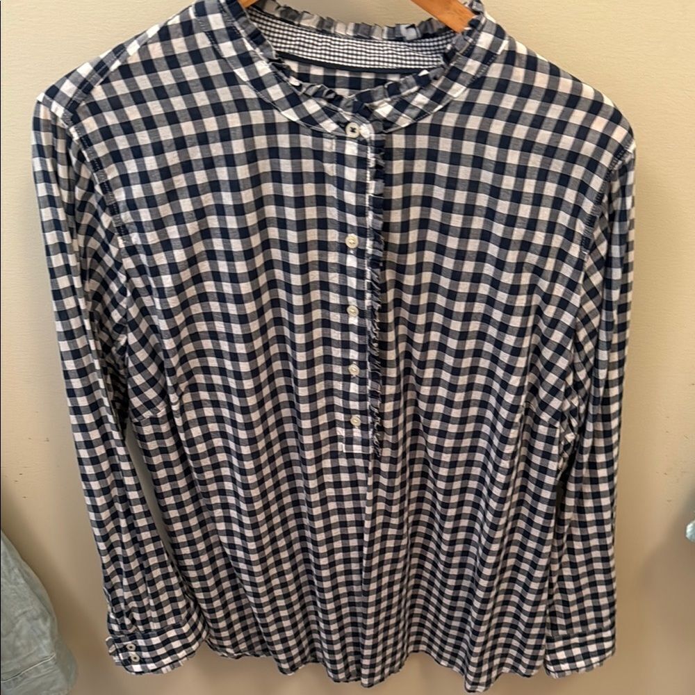 Talbots Navy and White Gingham Blouse